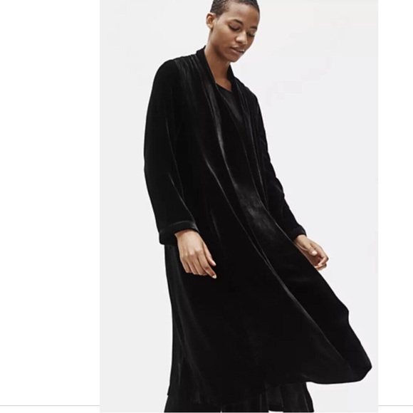 NWT EILEEN FISHER BLACK VELVET SHAWL COLLAR LONG JACKET $438 COAT sold out - Picture 2 of 12